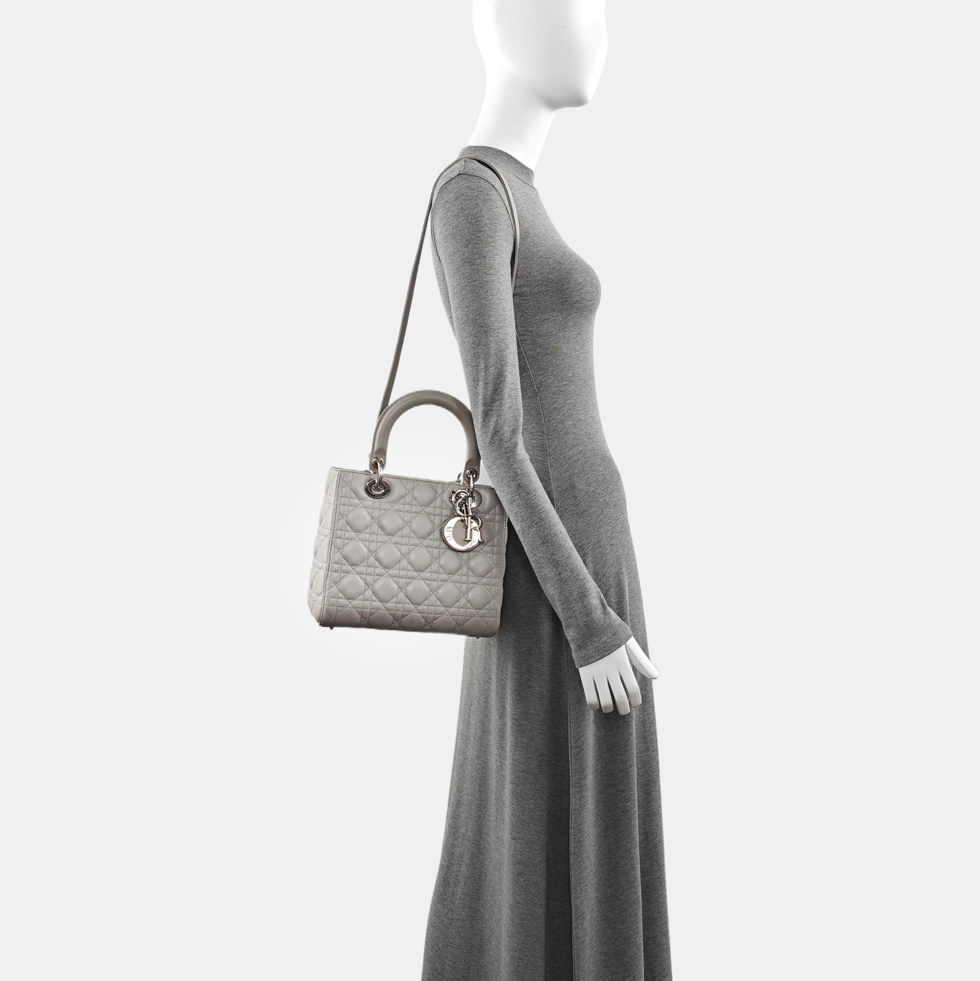 Lady Dior Medium Cannage Lambskin Gray