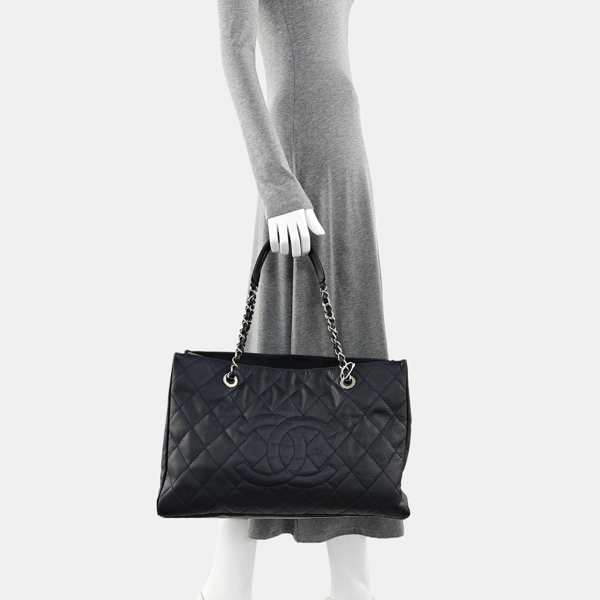 Quilted Calfskin Tote Bag Blue