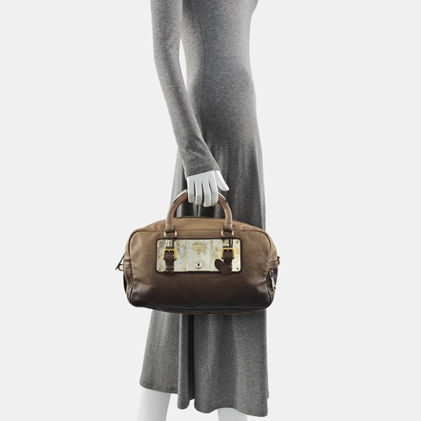Calfskin Top Handle Bag Brown