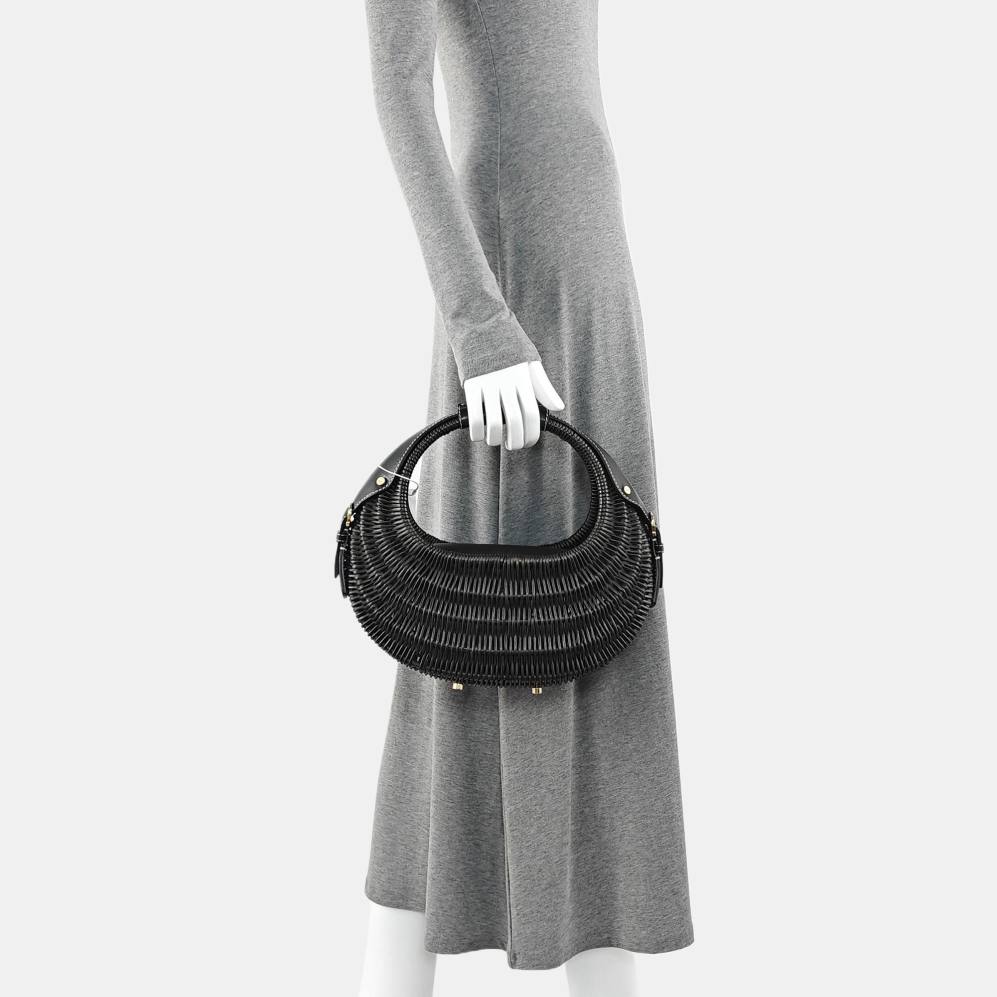 Straw Top Handle Bag Black
