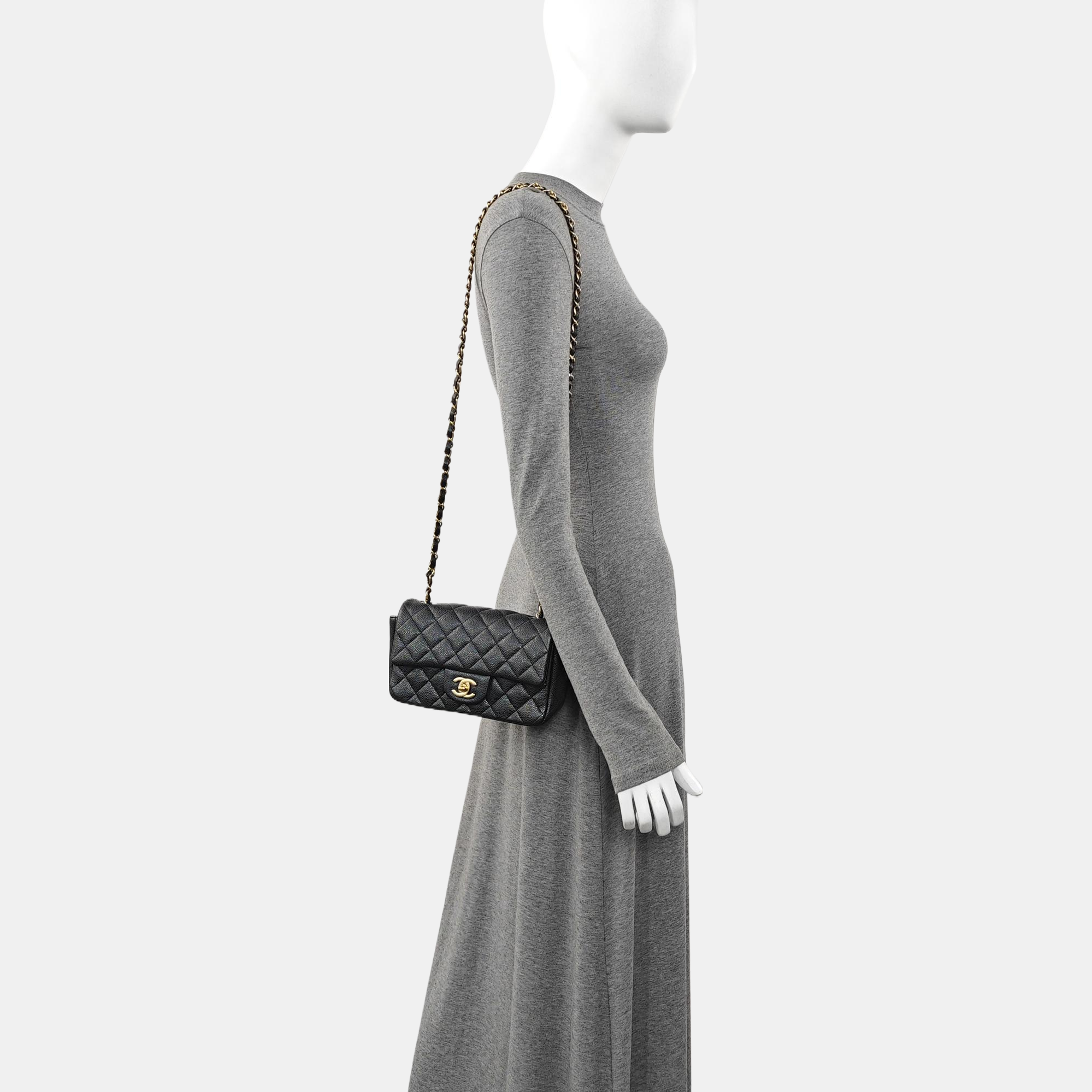 CLASSIC FLAP Mini Quilted Grained Calfskin Gray