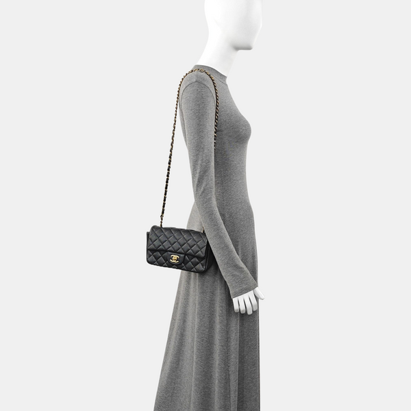 CLASSIC FLAP Mini Quilted Grained Calfskin Gray