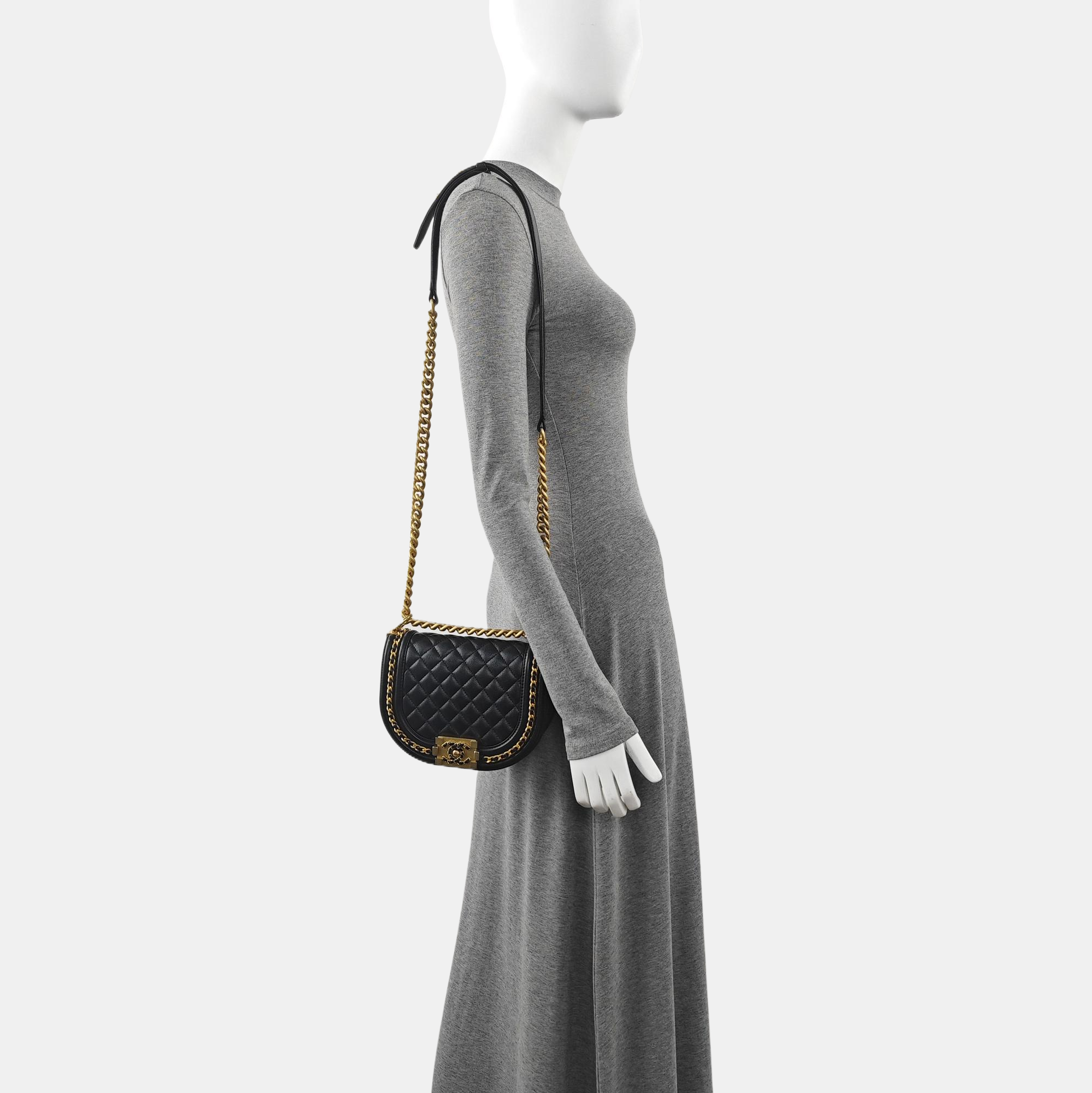 Authenticated pre-owned  BOY CHANEL Small Quilted Grained Calfskin Black - Shoulder Bag at Looply