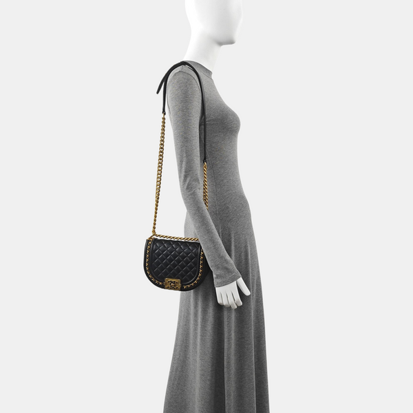 Authenticated pre-owned  BOY CHANEL Small Quilted Grained Calfskin Black - Shoulder Bag at Looply