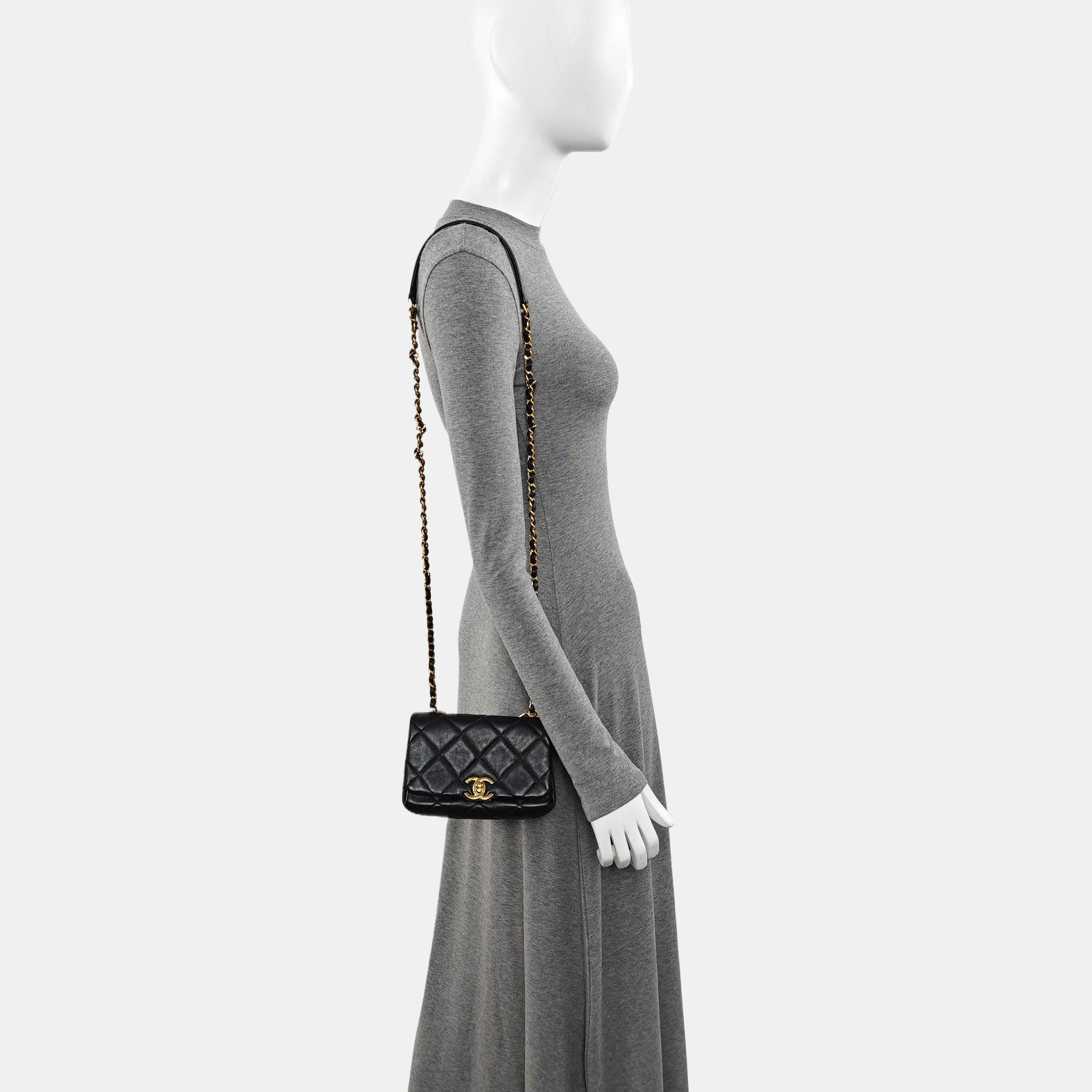 CHAIN INFINITY TOP HANDLE Mini Quilted Lambskin Black