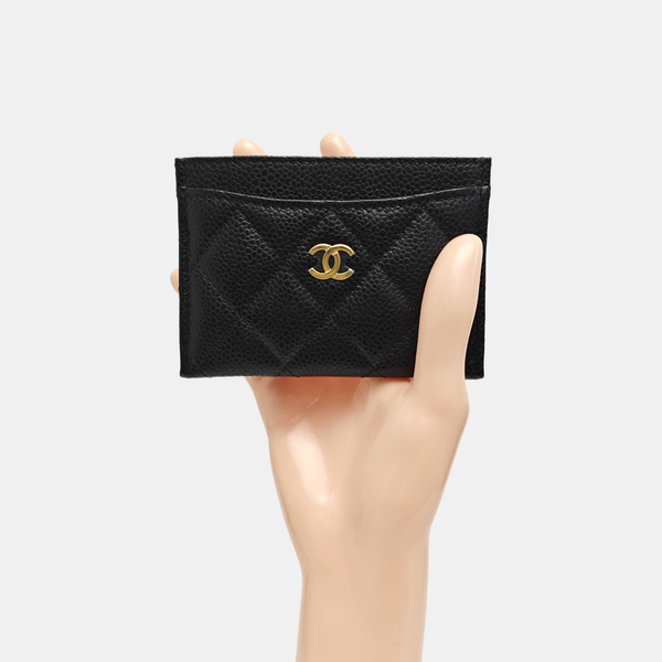 Quilted Grained Calfskin Card Holder Black