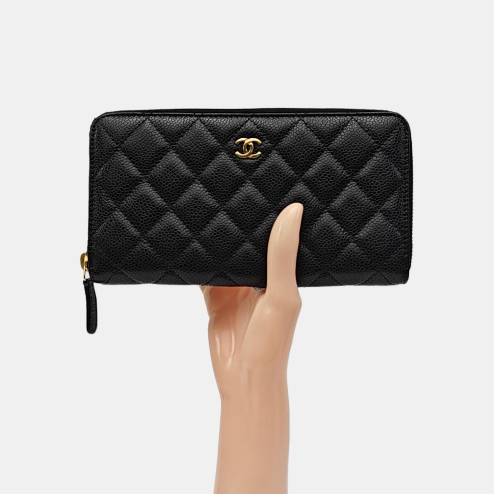 Quilted Grained Calfskin Wallet Black