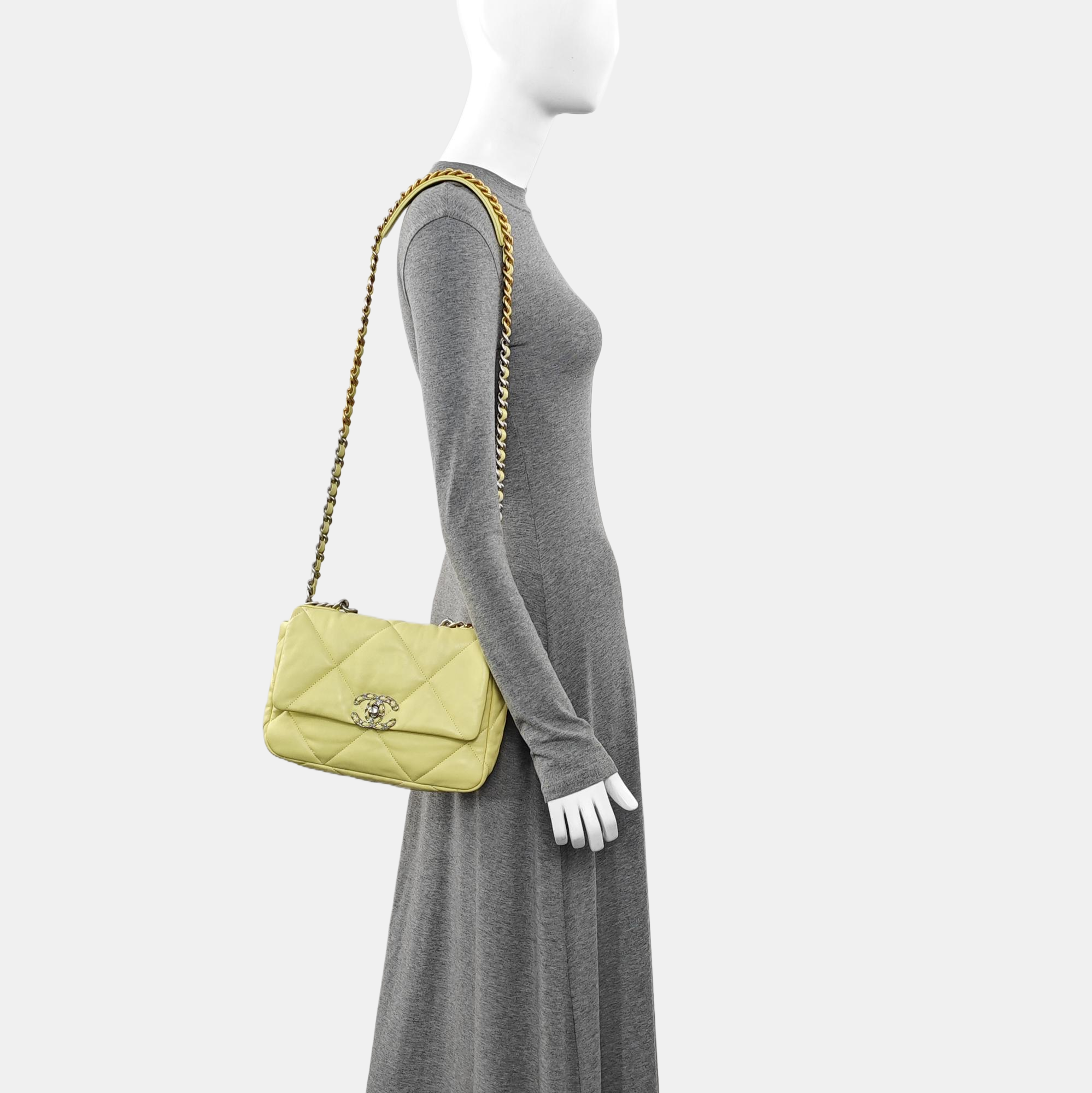 CHANEL 19 Small Quilted Lambskin Yellow