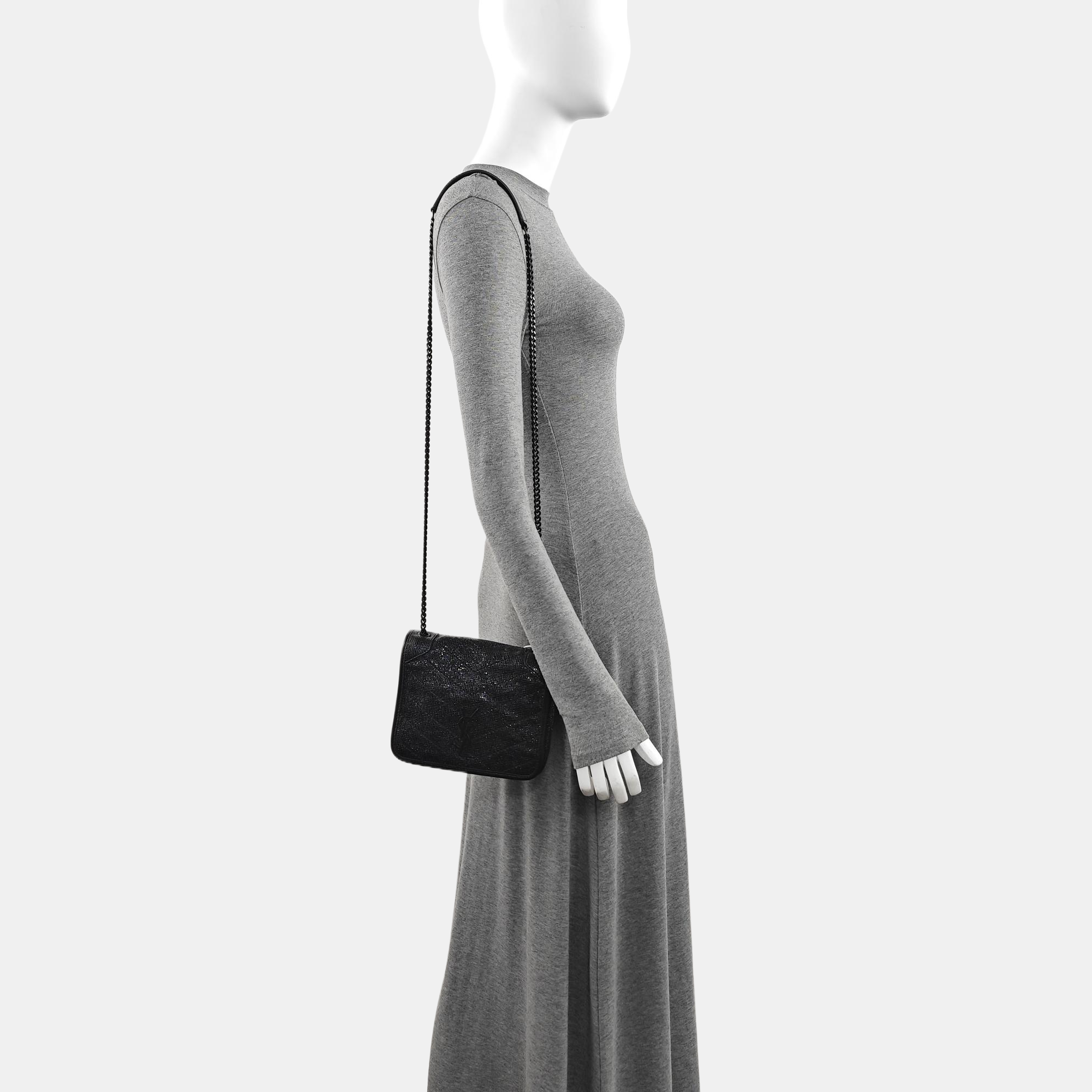 Chevron Leather Shoulder Bag Mini Black