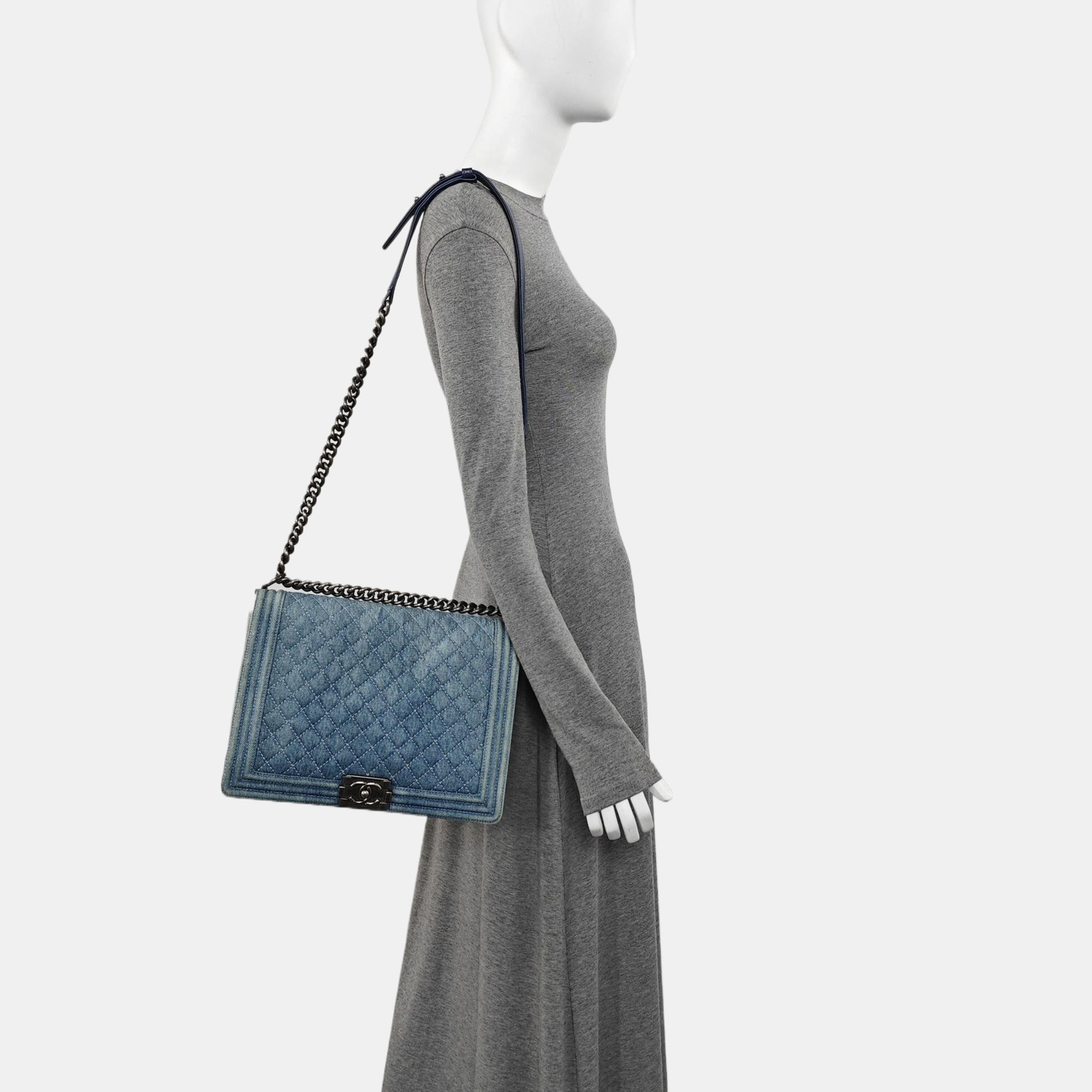 BOY CHANEL Maxi Quilted Denim Blue