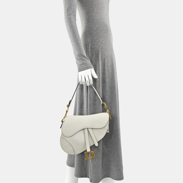 Saddle Medium Calfskin White