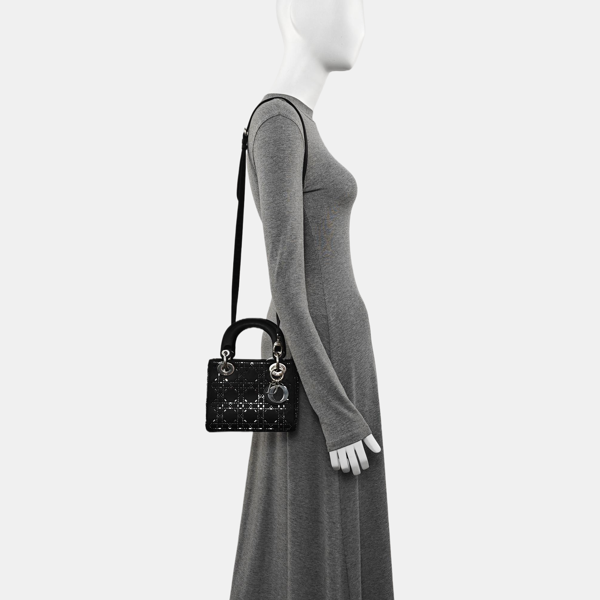 Lady Dior Mini Cannage Silk Satin Black