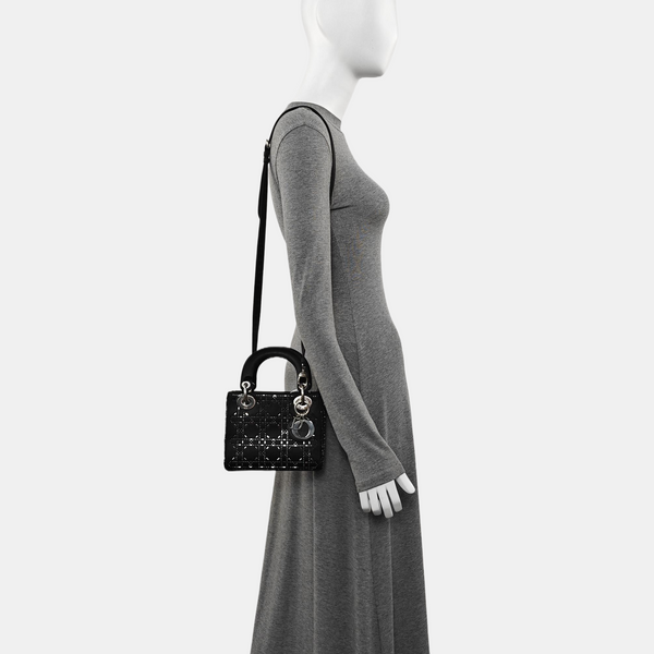 Lady Dior Mini Cannage Silk Satin Black