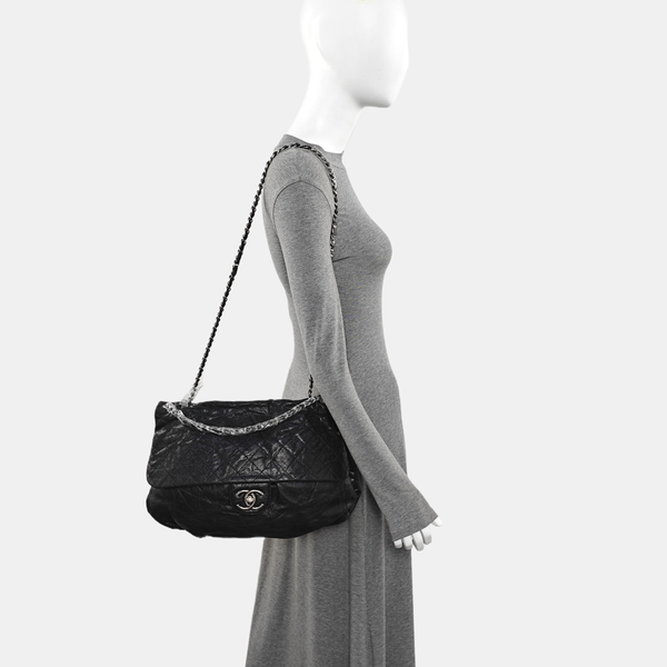 Quilted Grained Calfskin Shoulder Bag Black