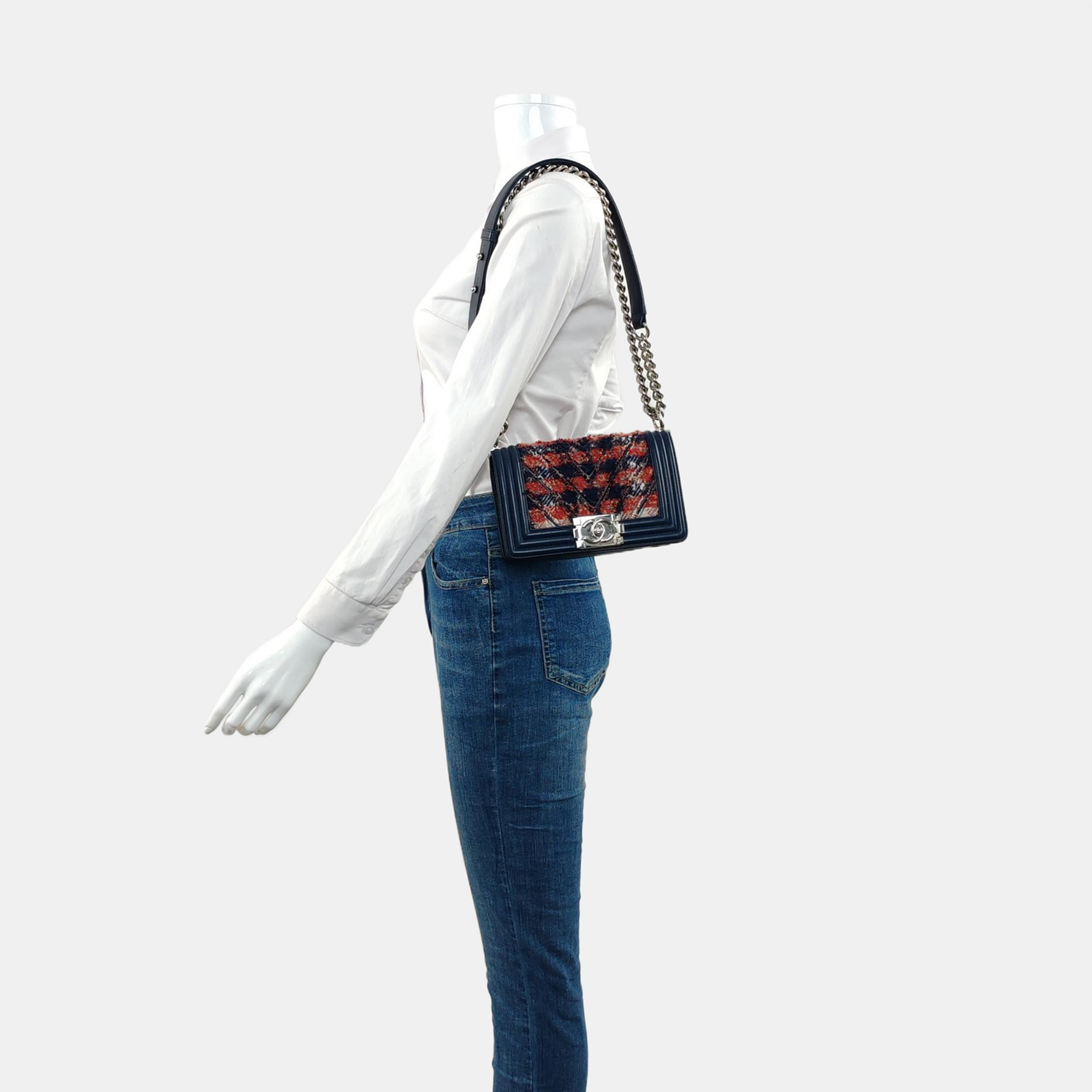 Authenticated pre-owned  BOY CHANEL Small Chevron, Quilted Wool Blue - Shoulder Bag at Looply