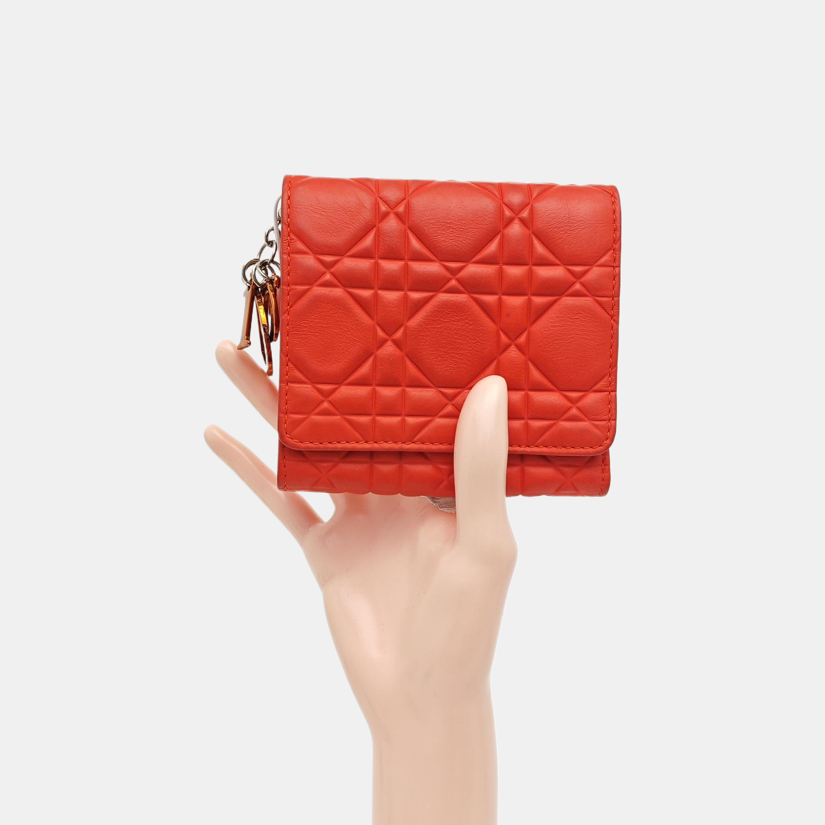 Lady Dior Cannage Calfskin Orange Wallet