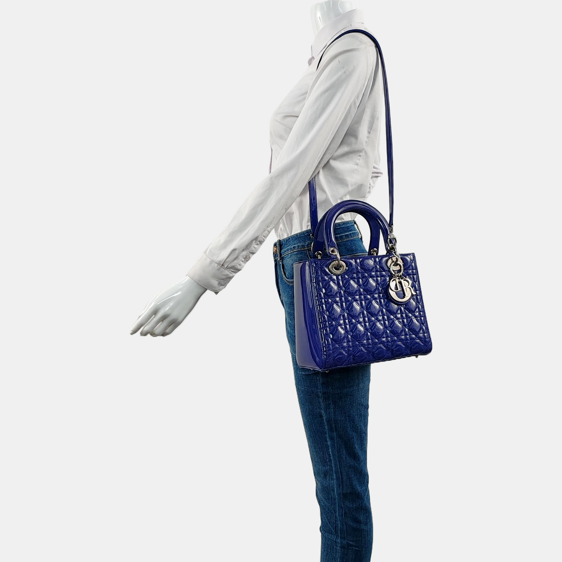 Lady Dior Medium Quilted Patent Leather Blue