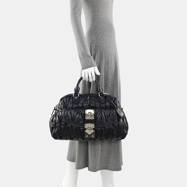 Quilted Lambskin Top Handle Bag Blue