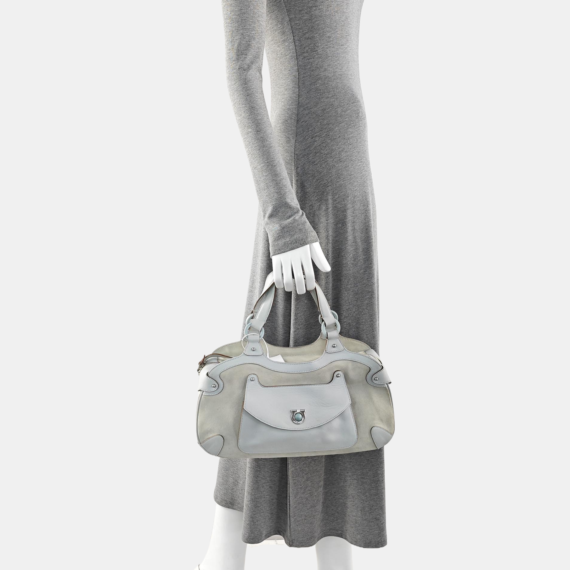 Suede Top Handle Bag Blue