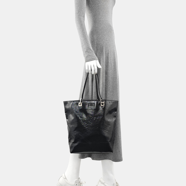 Patent Leather Top Handle Bag Black