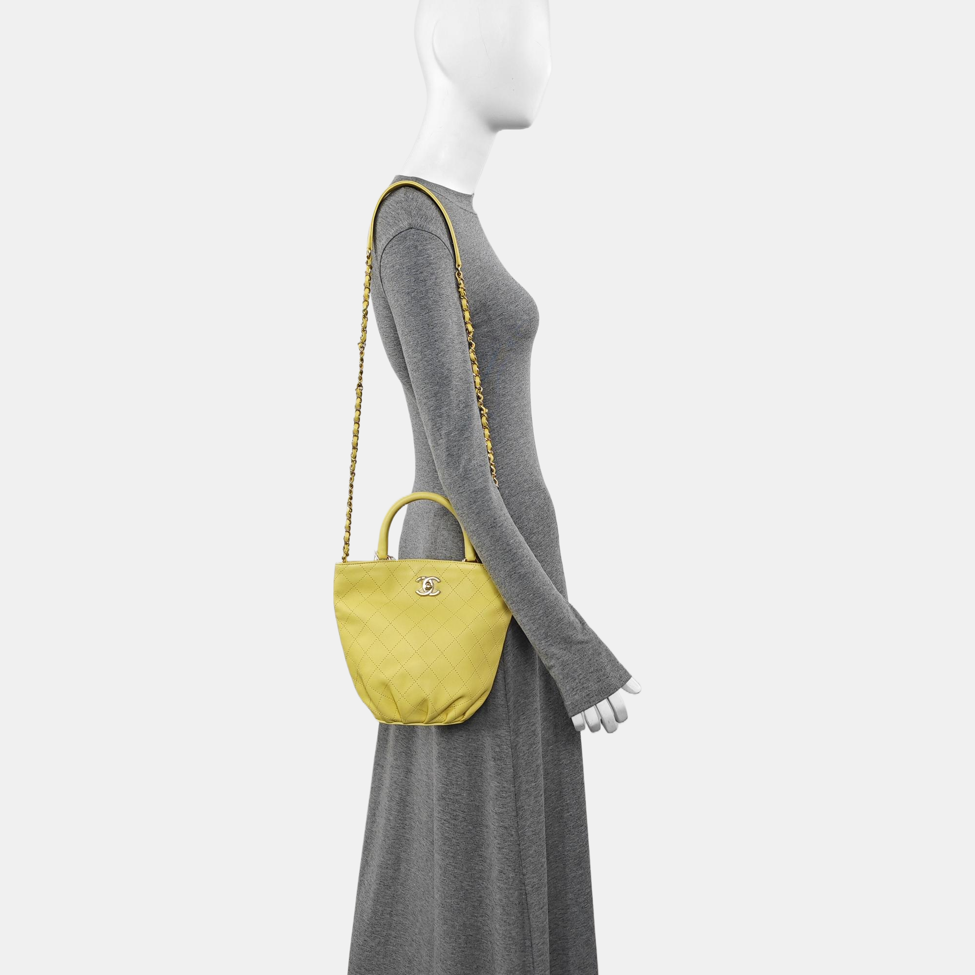 Quilted Calfskin Bucket Bag Yellow