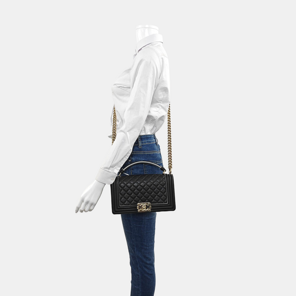 Authenticated pre-owned  BOY CHANEL Medium Quilted Calfskin Black - Shoulder Bag at Looply