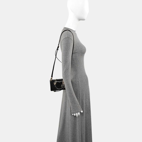 Lady Dior Super Mini Cannage Patent Leather Black