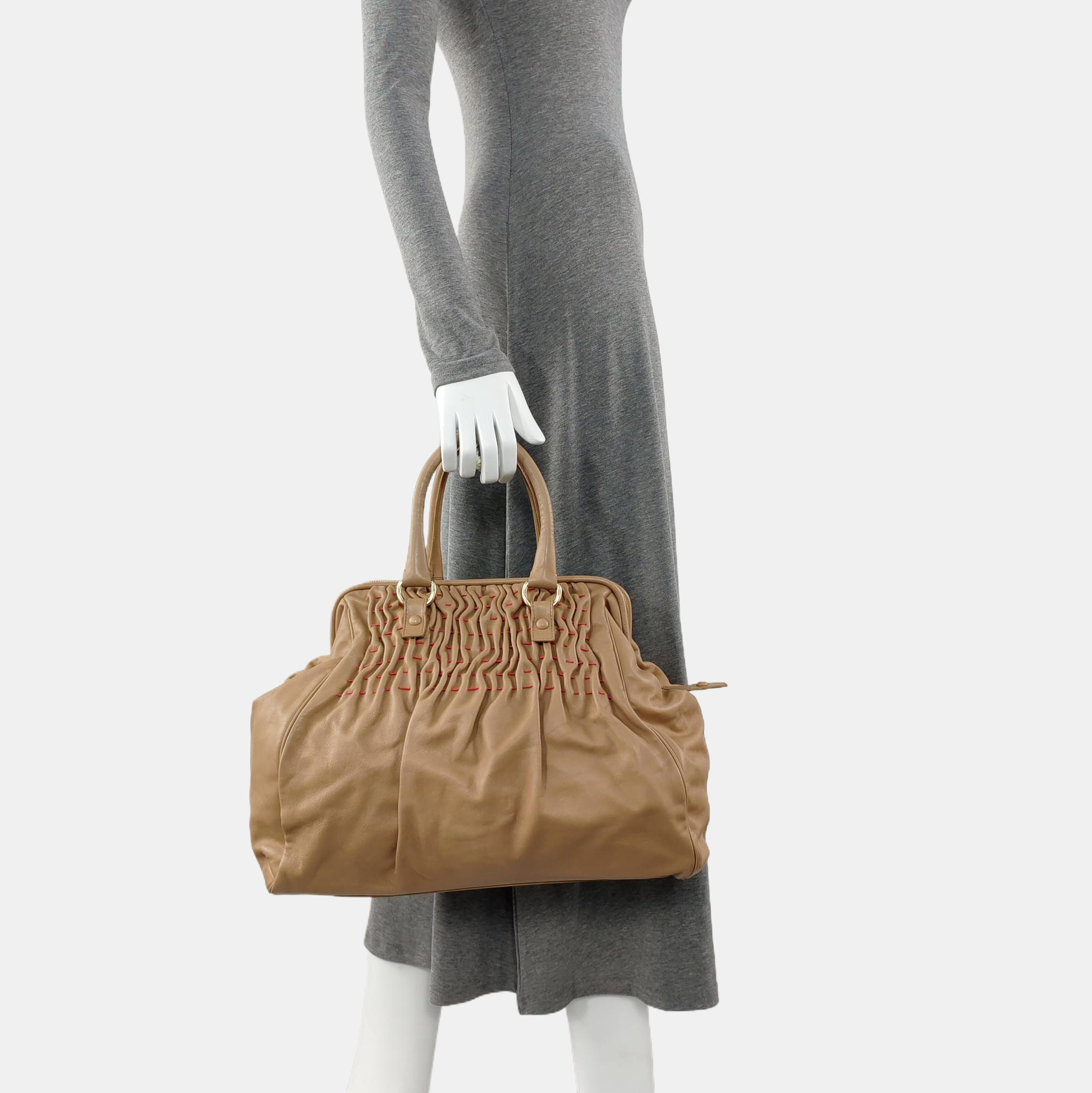 Quilted Calfskin Tote Bag Beige