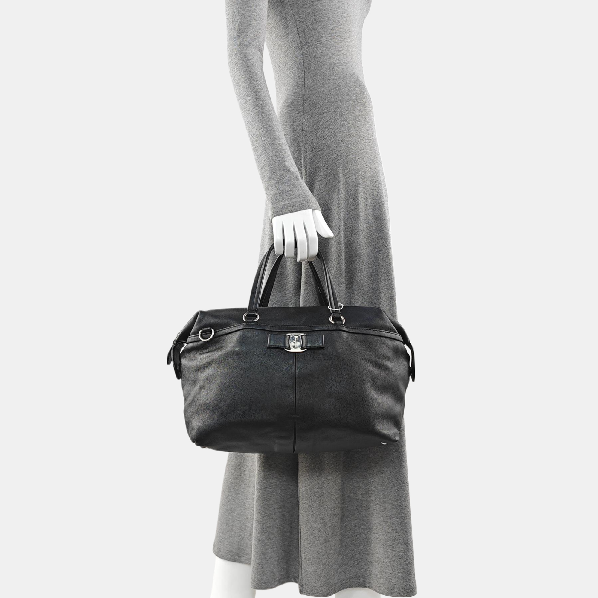 Calfskin Top Handle Bag Black