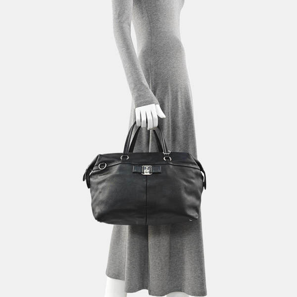 Calfskin Top Handle Bag Black