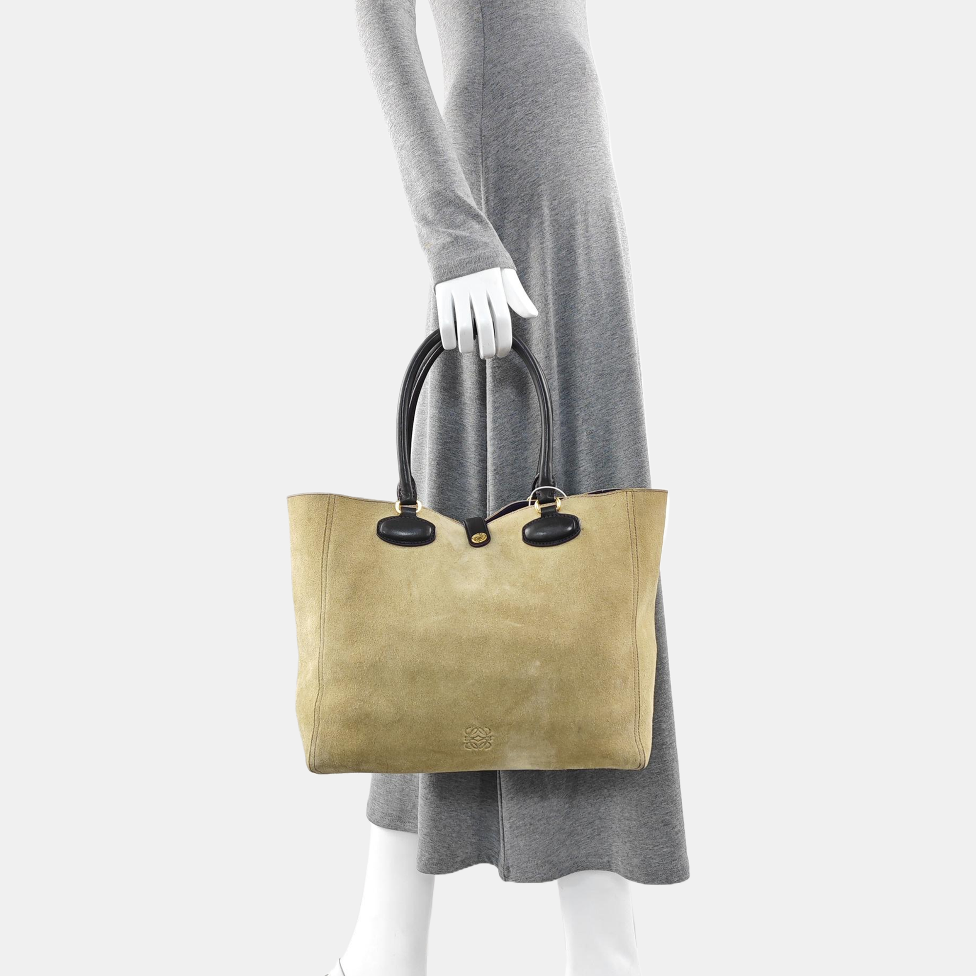 Suede Top Handle Bag Beige