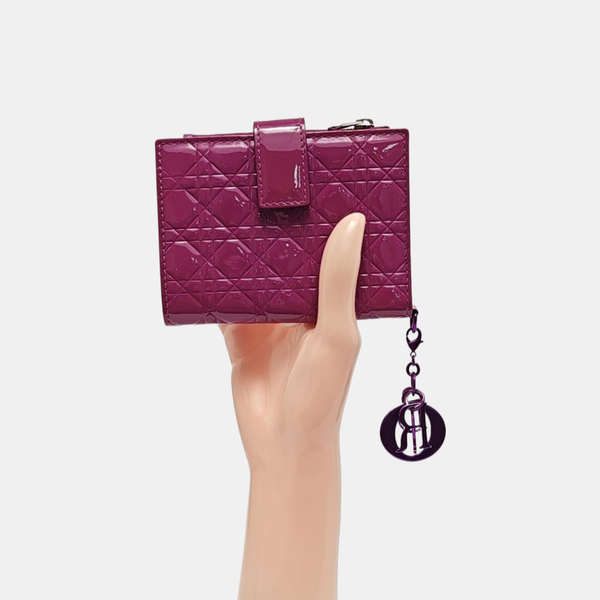 Authenticated pre-owned  Lady Dior Cannage Patent Leather Purple Wallet - Wallet at Looply