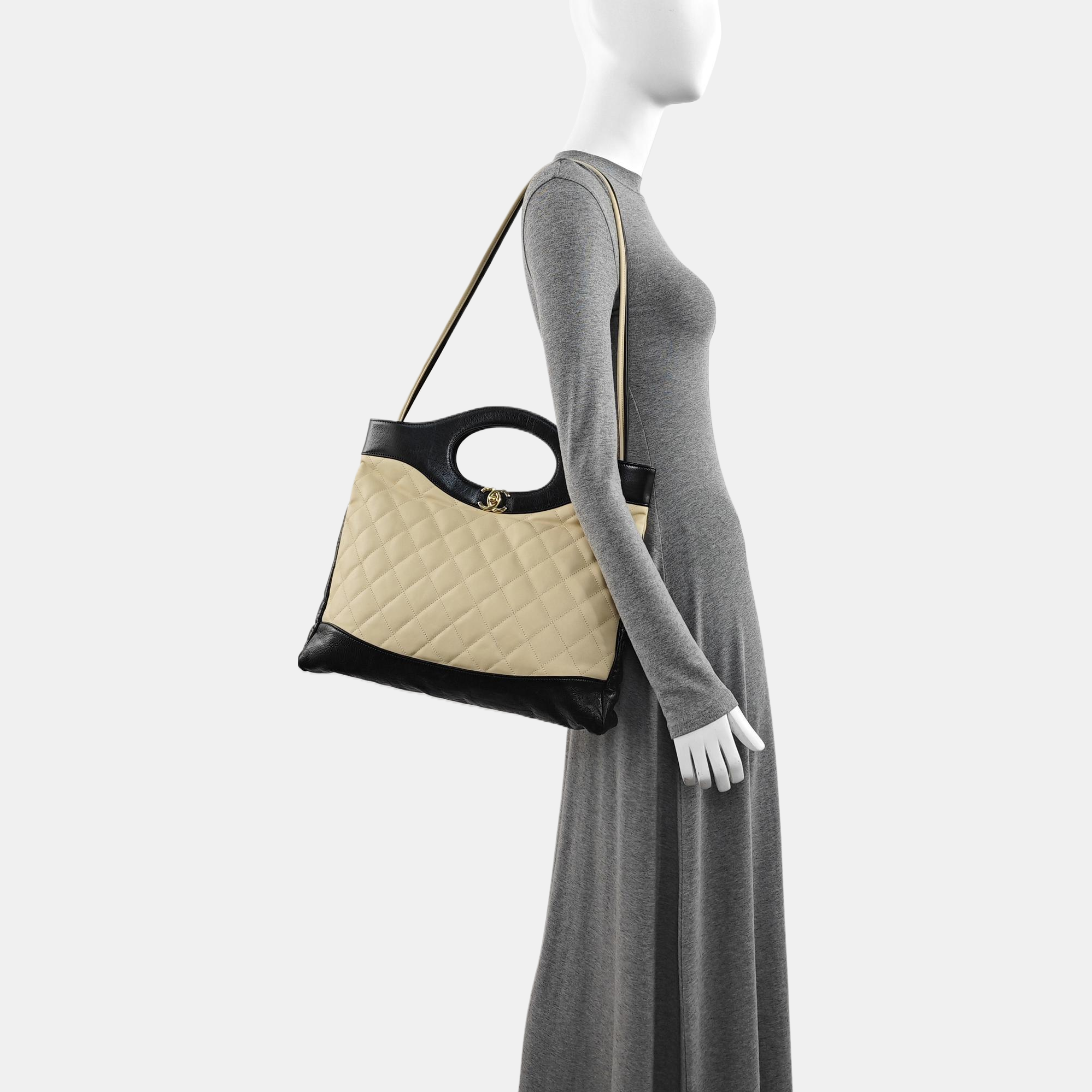 CHANEL 31 Large Quilted Calfskin Beige