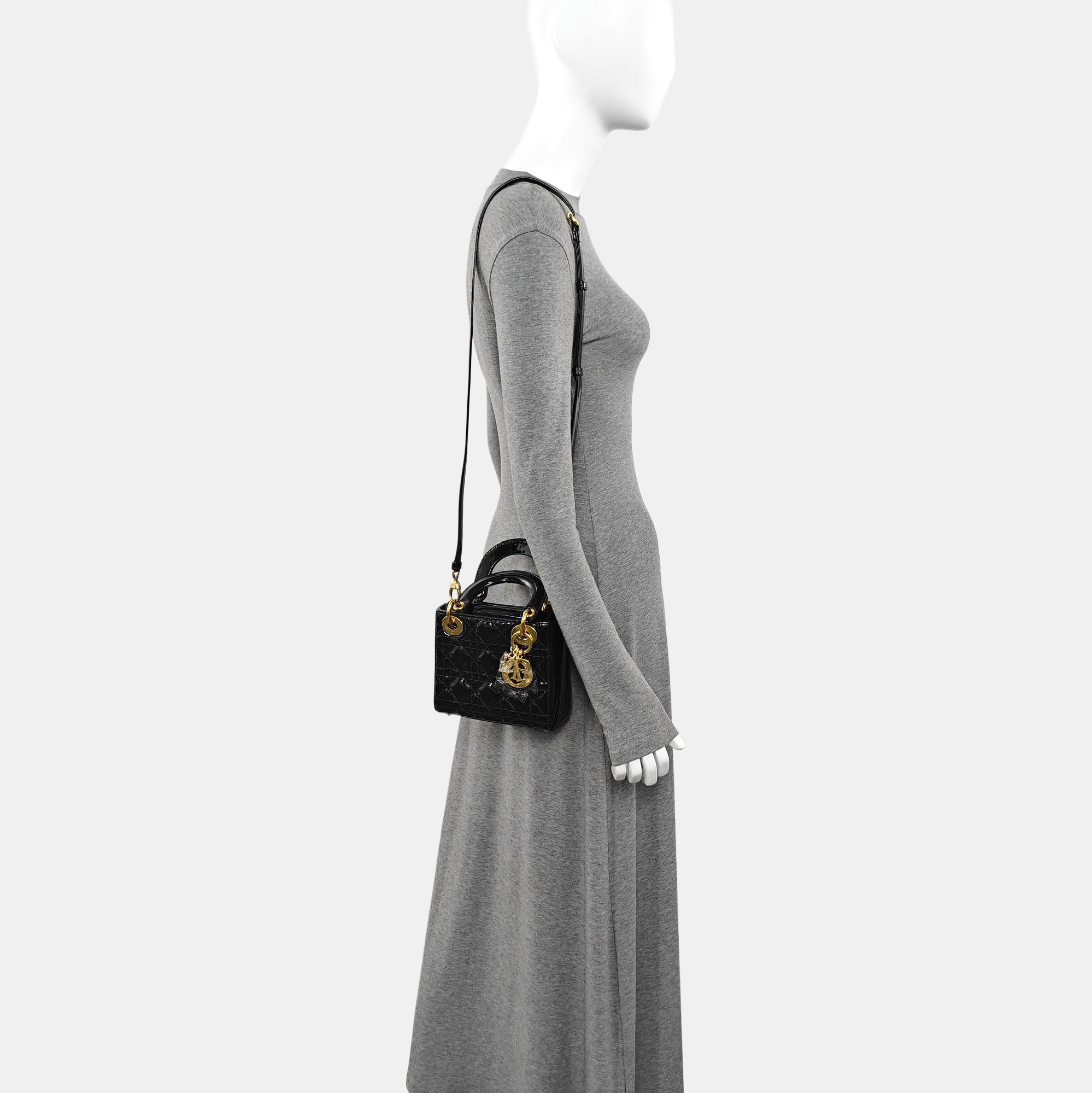 Lady Dior Mini Cannage Patent Leather Black