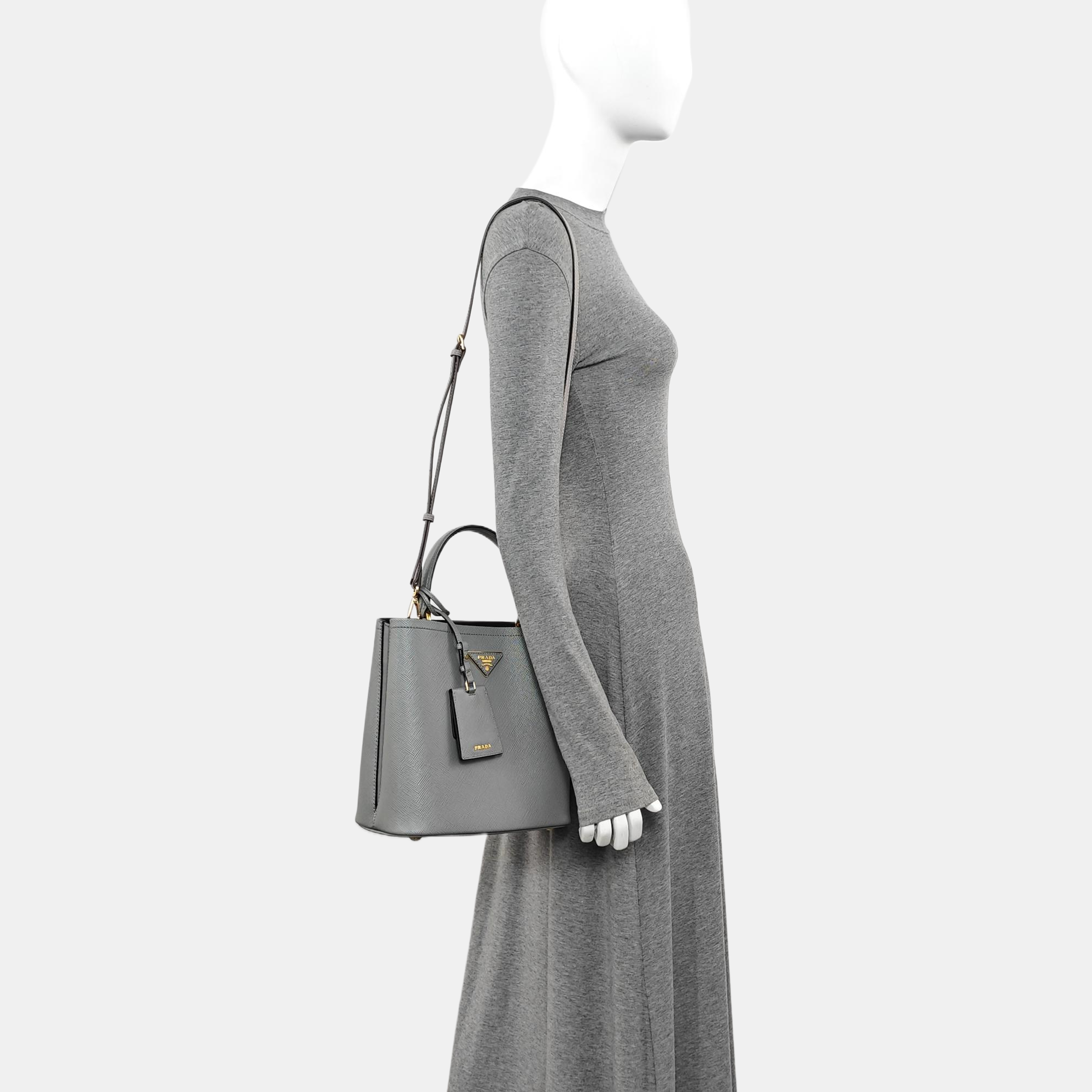 Panier Medium Saffiano Calfskin Gray