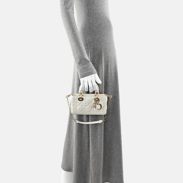 Lady D-Joy Super Mini Cannage Lambskin White