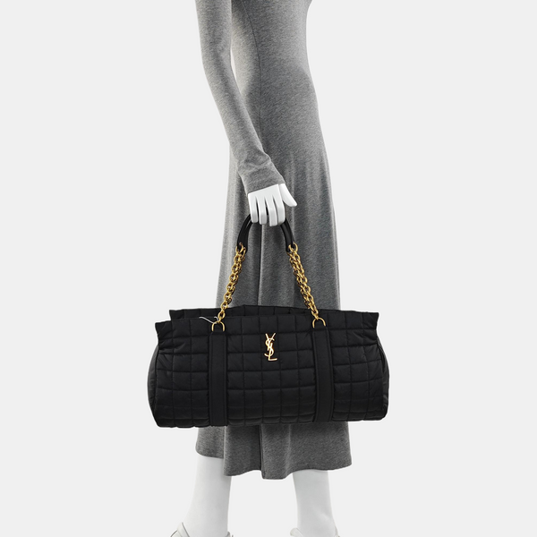Quilted Nylon Top Handle Bag Black