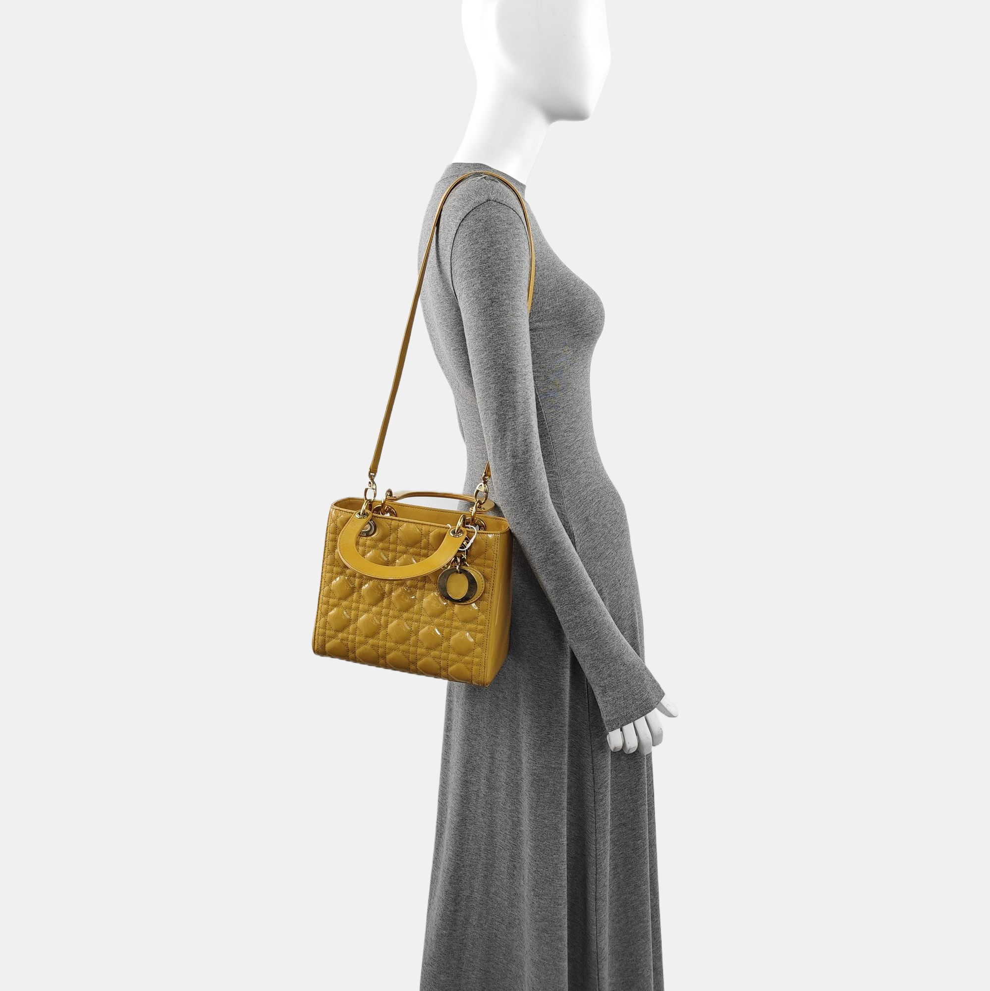 Lady Dior Medium Cannage Patent Leather Yellow