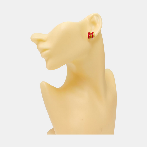 Pop H Metal Red Stud Earrings