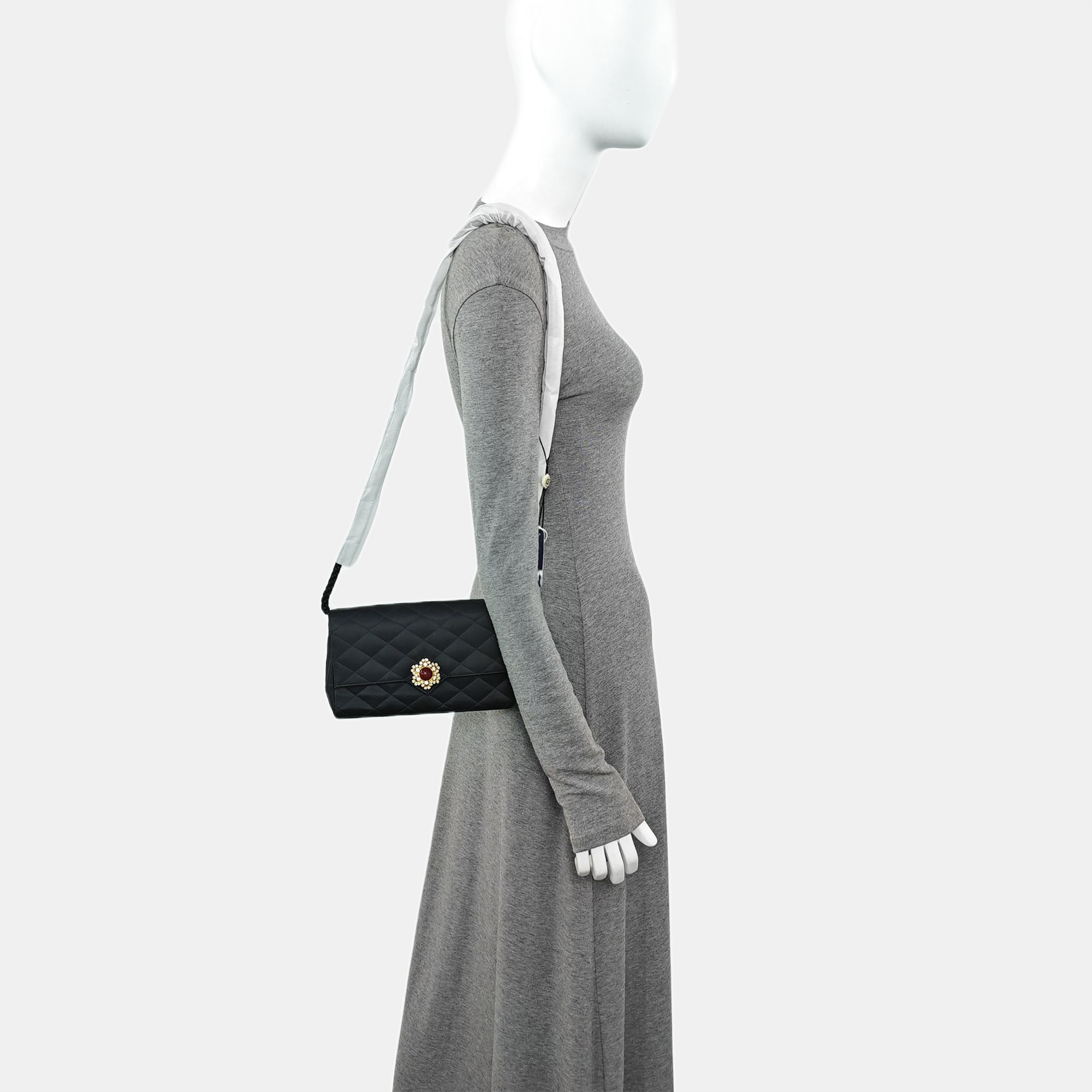 Quilted Silk Satin Shoulder Bag Green