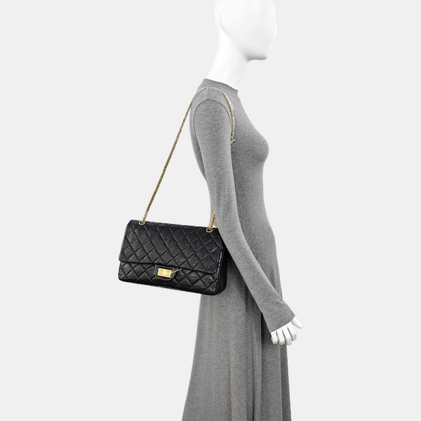2.55 Maxi Quilted Waxed Cafskin Black