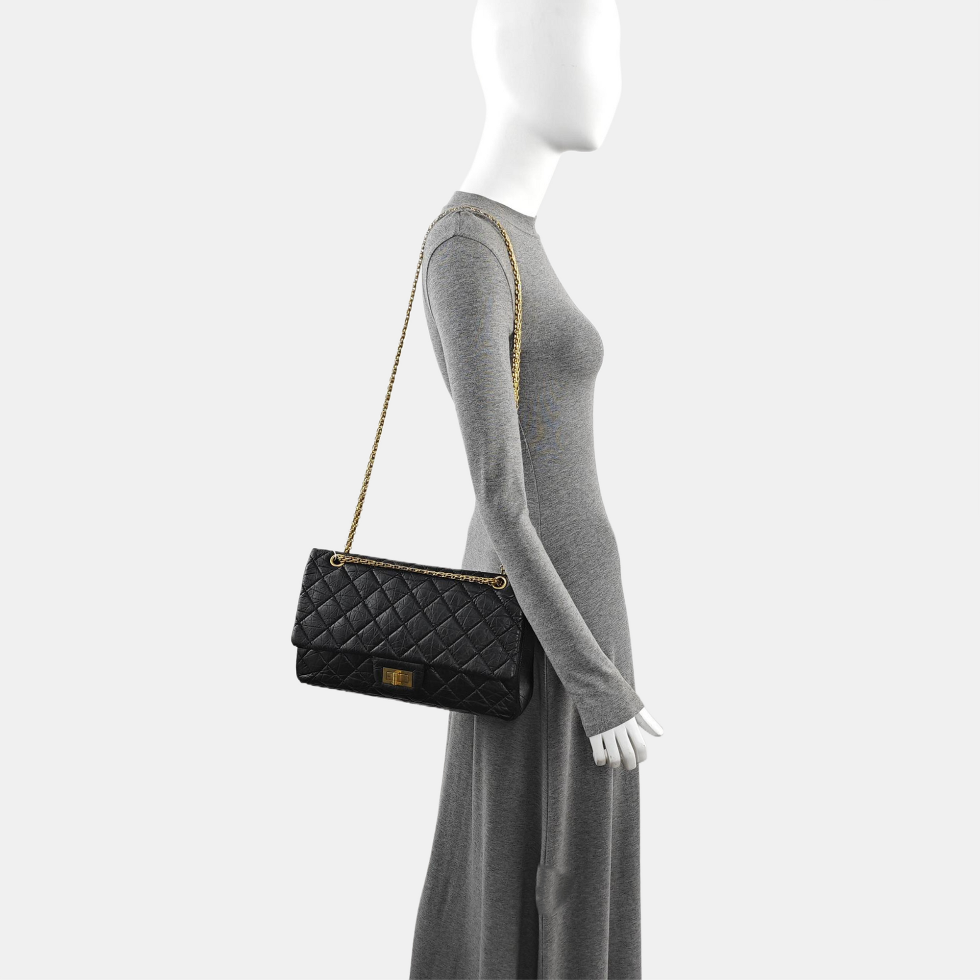 2.55 Maxi Quilted Waxed Cafskin Black