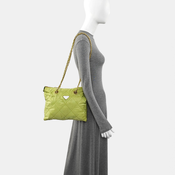 Quilted Nylon Tote Bag Green