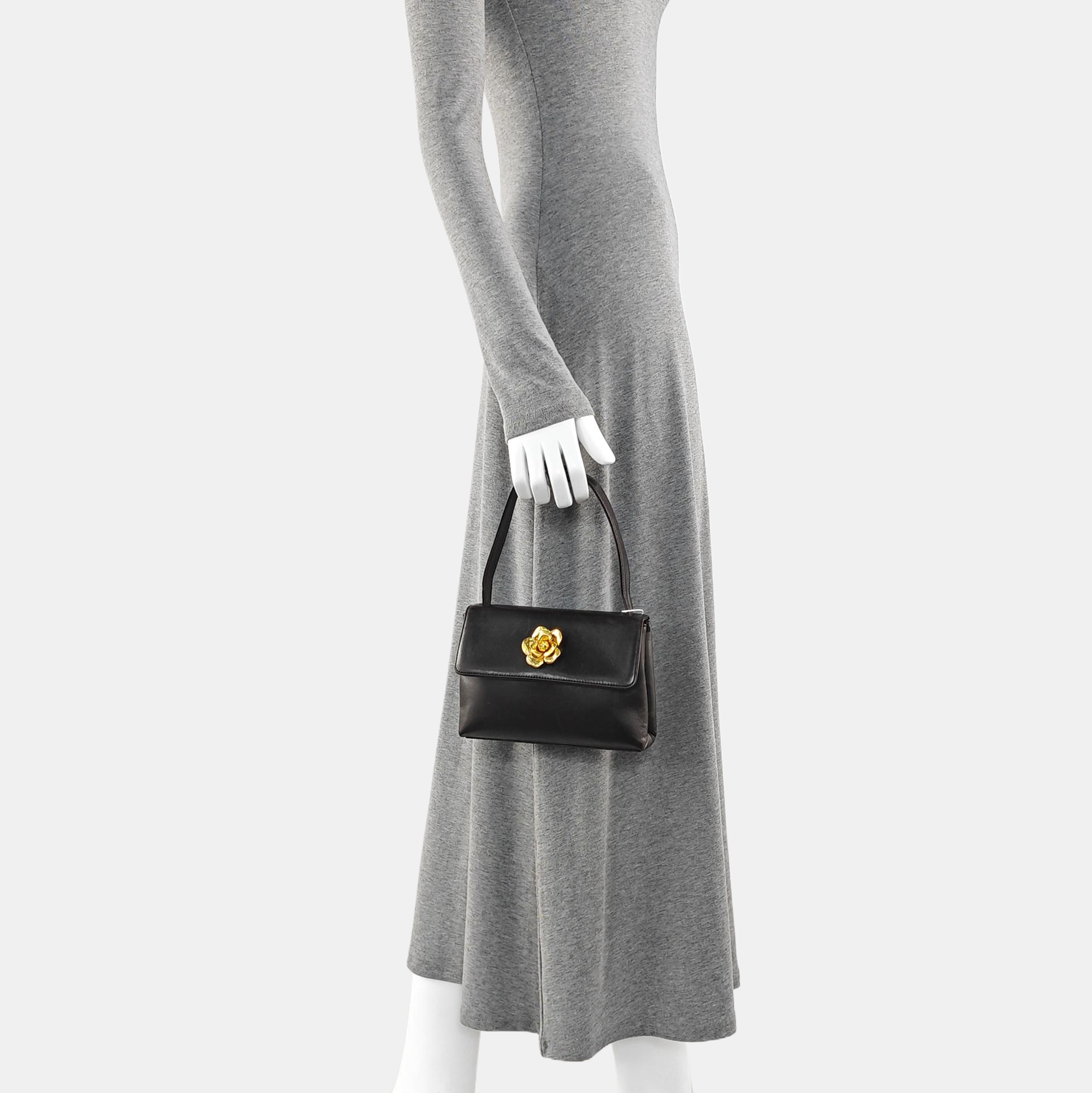 Lambskin Top Handle Bag Brown