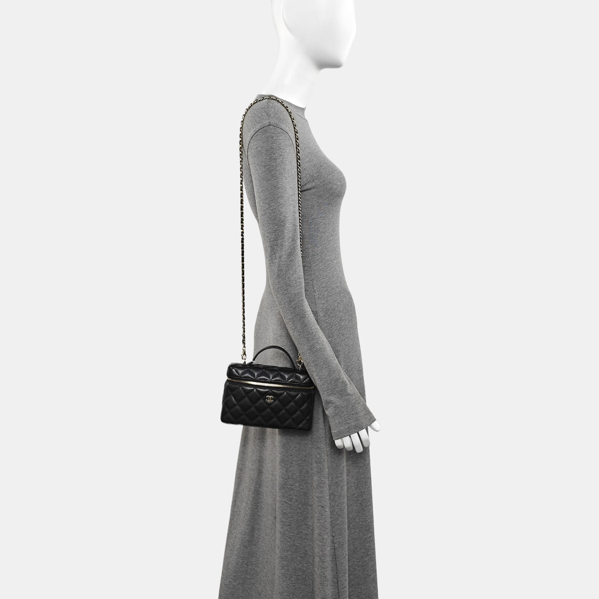 Quilted Grained Calfskin Shoulder Bag Black