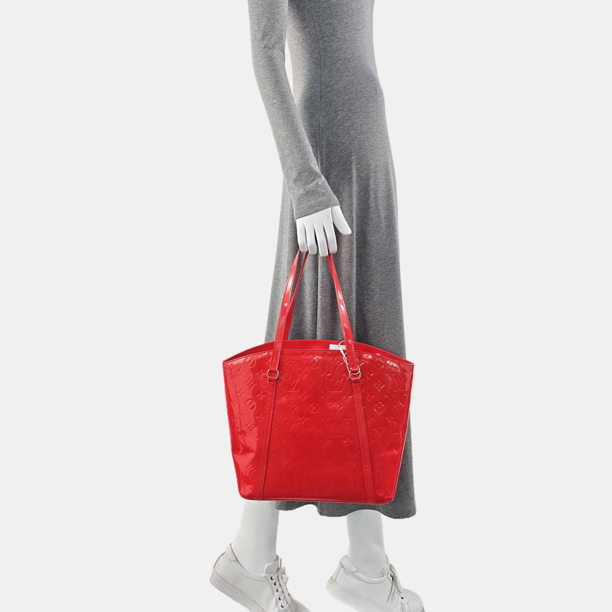 Monogram Patent Leather Tote Bag Red