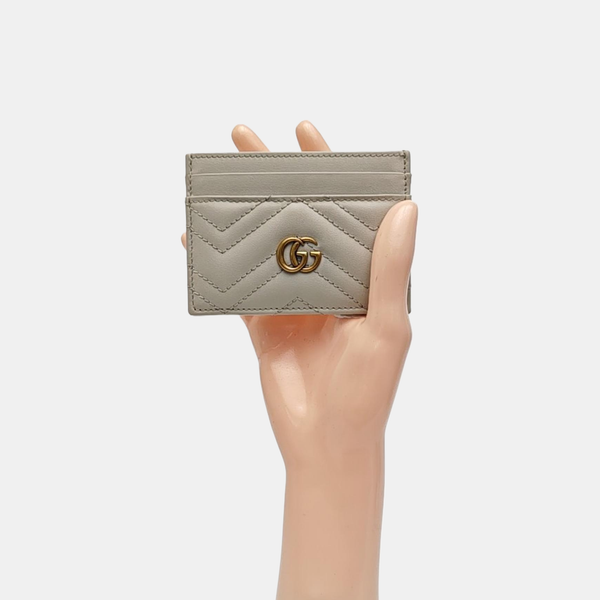 GG Marmont Mini Quilted Calfskin Gray Card Holder