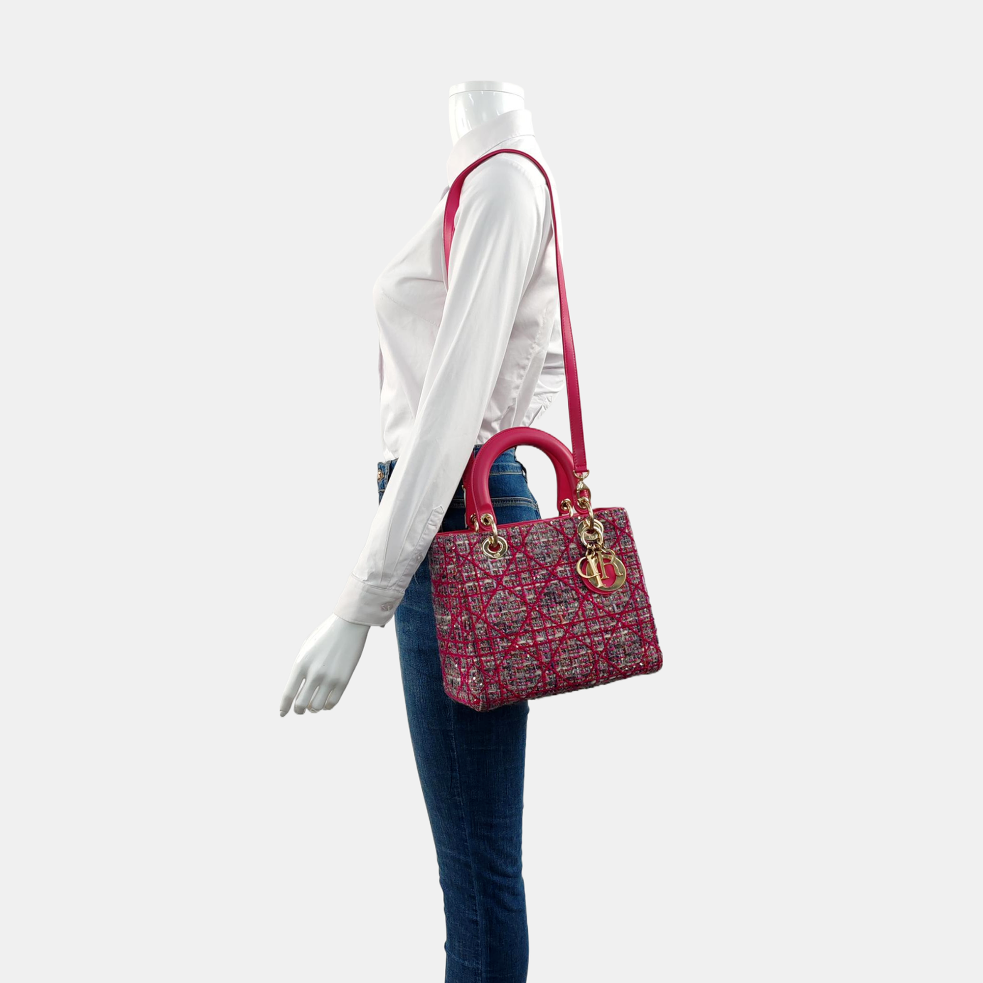 Authenticated pre-owned  Lady Dior Medium Cannage Fabric Multicolor - Tote Bag at Looply