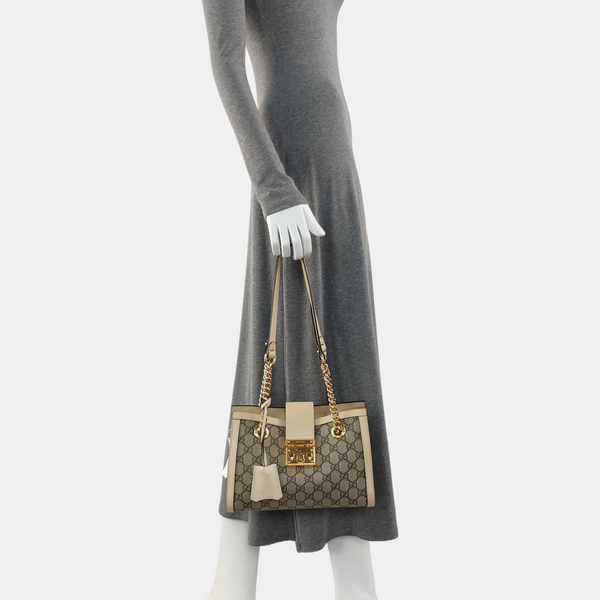 Padlock Small Monogram Coated Canvas Beige