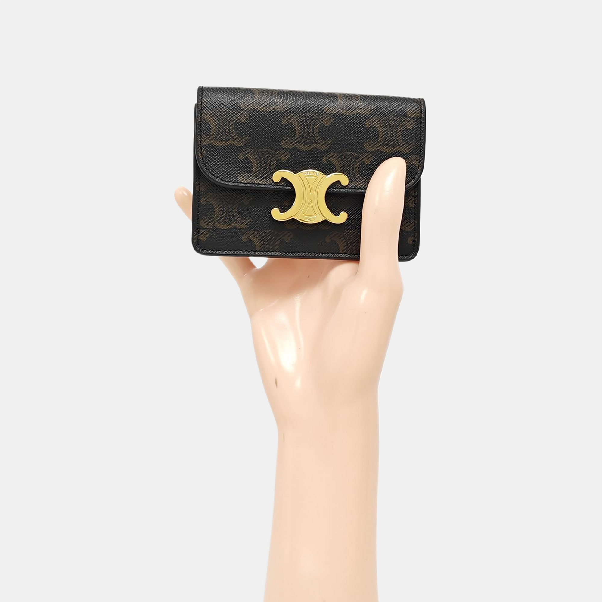 TRIOMPHE Mini Coated Canvas Brown Card Holder